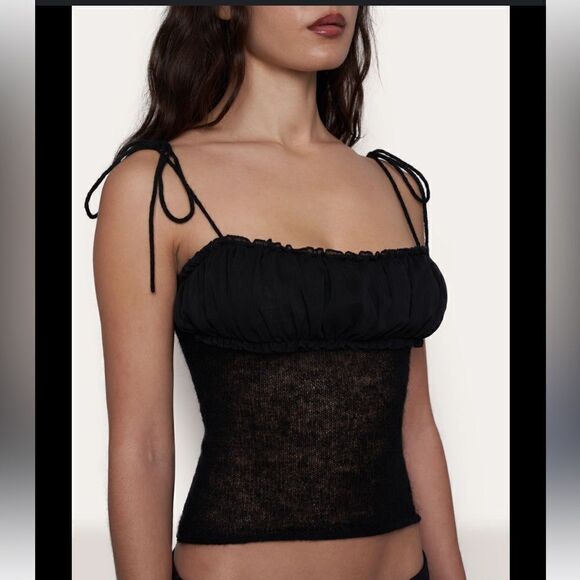GUIZIO Ruched Chiffon Knit Tank in black size XXS NWT - Picture 1 of 14